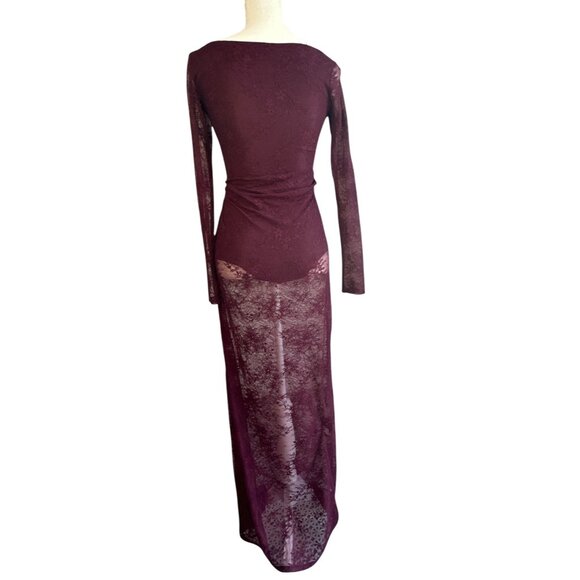 AFRM Trina Dress in Fig X-Small New Womens Lace Sheer Maxi Gown - Picture 6 of 9